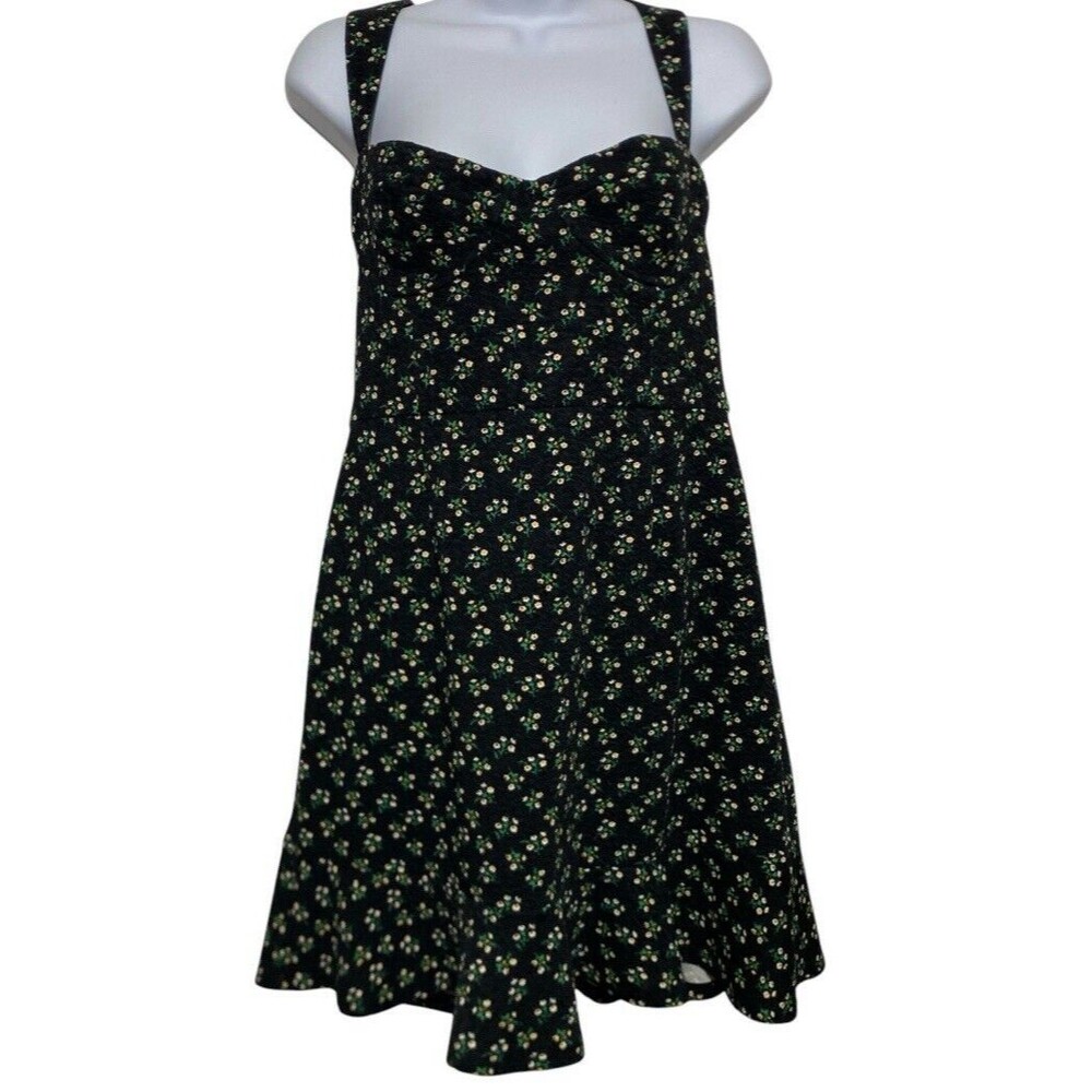 Anthropologie Hutch Dress Size Large Black Ditsy Floral Corset Mini Pinup Lined